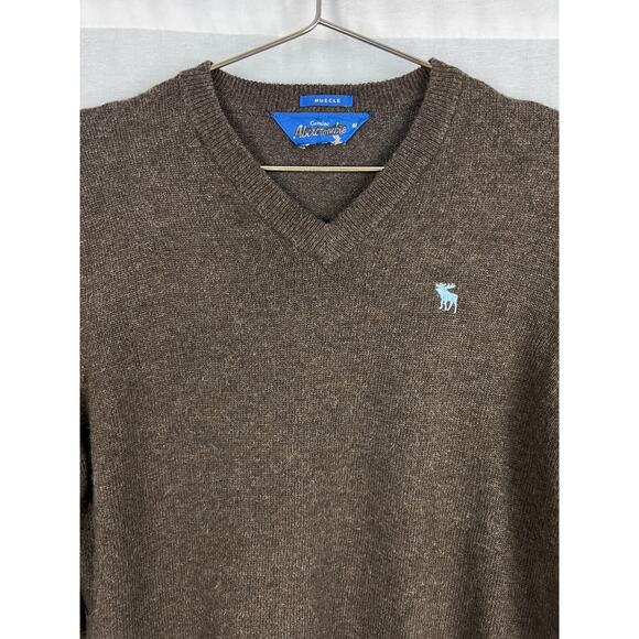 VTG Abercrombie & Fitch Sweater Men Muscle Brown V-Neck Pullover Preppy Academia - Picture 2 of 5